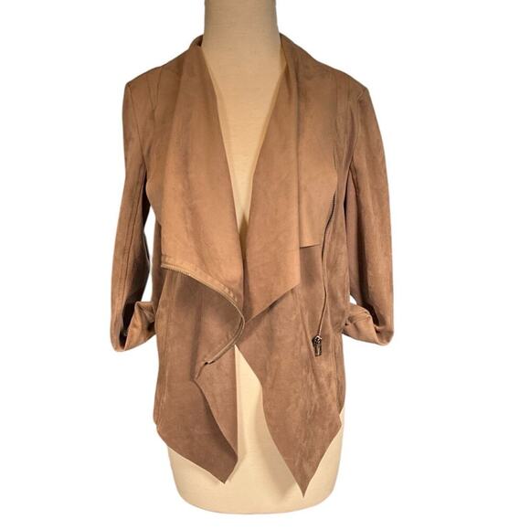 Vigoss Brown Faux Leather Suede Drape Front Moto Size Small Side Zip Casual - Picture 2 of 13